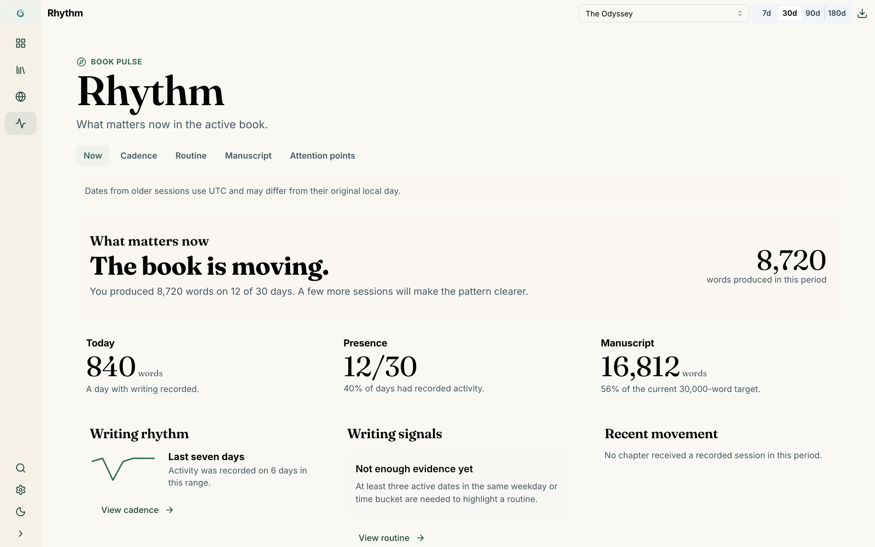 Check your progress without leaving the manuscript